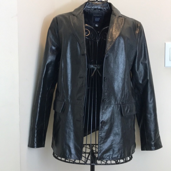 GAP Black Leather 4-Button Blazer Size M - Picture 2 of 8